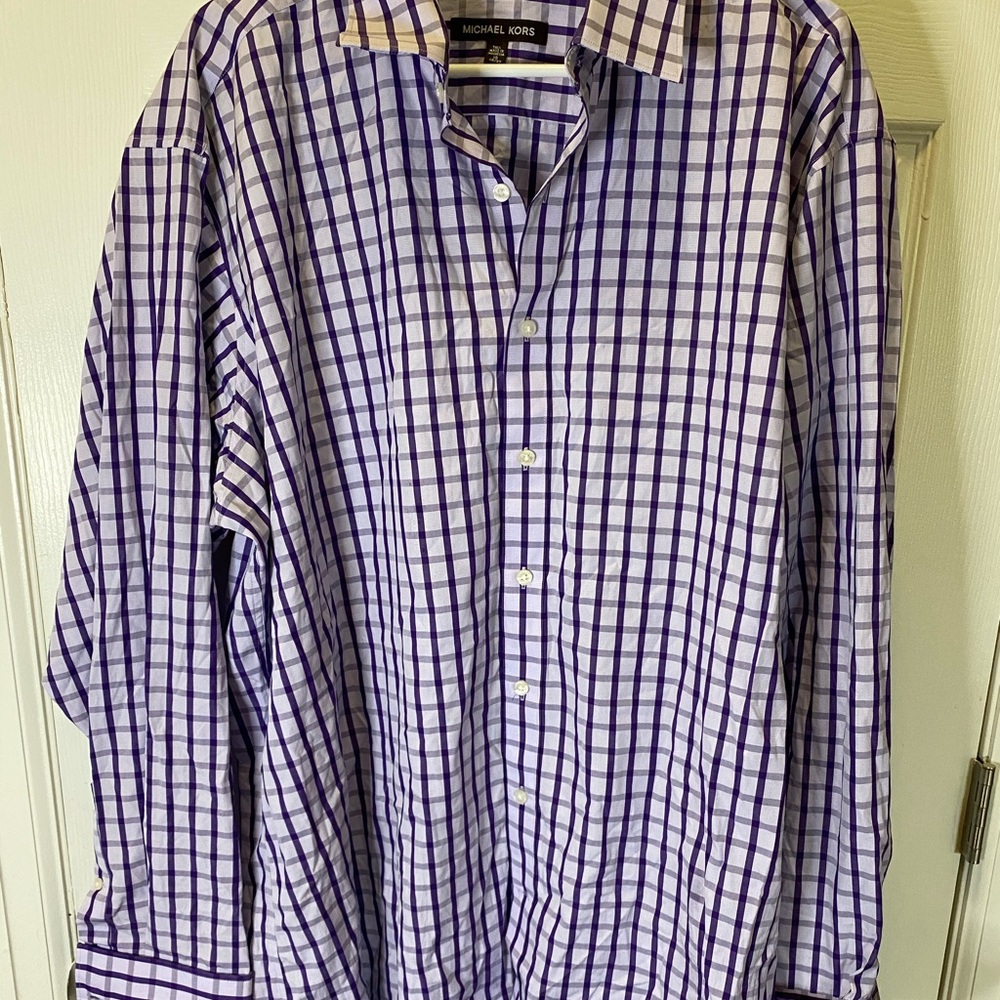 Michael Kors Plaid Button Down Tall 18 36/38